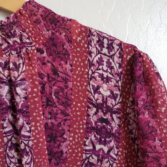 Susan Graver Chiffon Smocked Mock Neck Blouse Built in Tank Boho Berry Size 2X - Picture 6 of 12